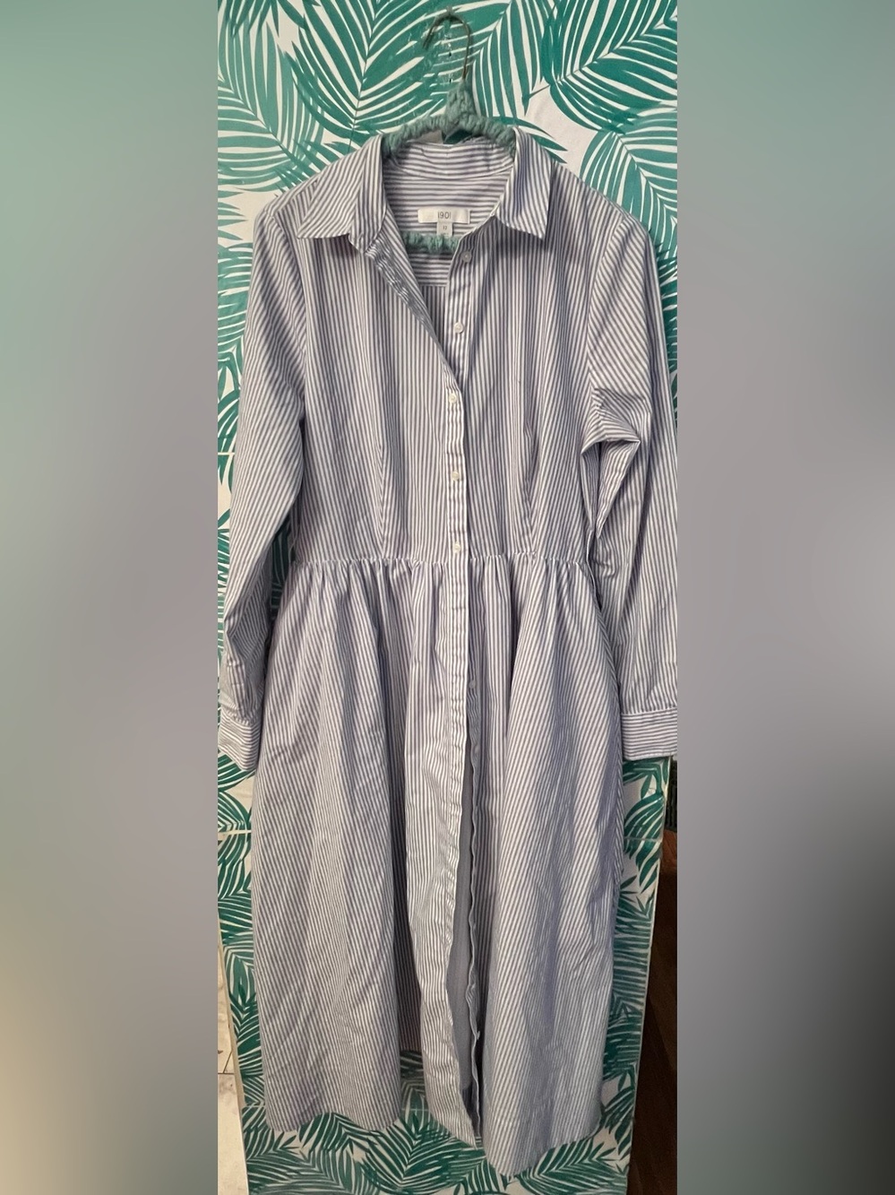 1901 Striped Button-Front Shirt Dress - Blue/White lined Sz 12 cotton blend